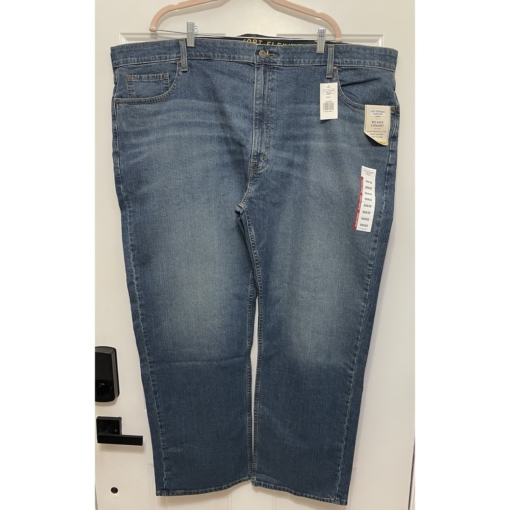 Levis 50x32 Mens Jeans Blue Denim Relaxed Fit Straight Leg Signature Gold Flex